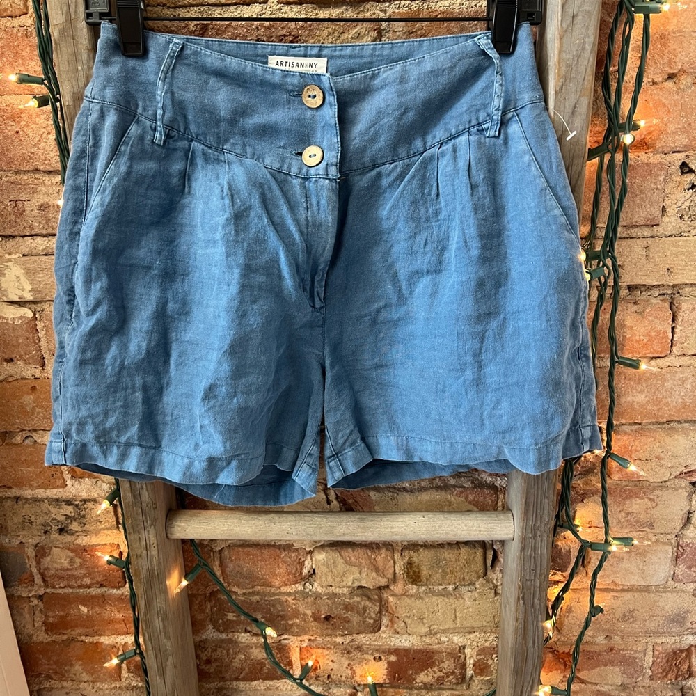 Artisan Women's Denim Blue 100% Linen Shorts